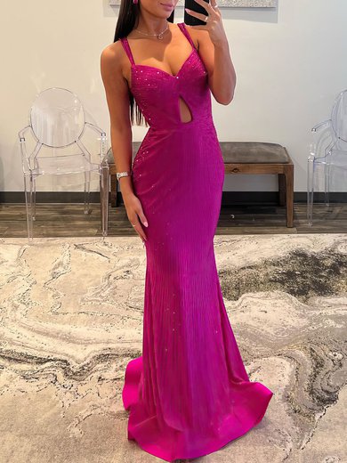 Trumpet/Mermaid V-neck Jersey Sweep Train Beading Prom Dresses #Milly020119607