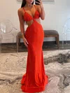 Trumpet/Mermaid V-neck Jersey Sweep Train Beading Prom Dresses #Milly020119611