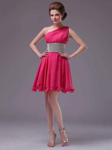 A-line One Shoulder Chiffon Short/Mini Ruffles Prom Dresses #02013710
