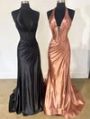 Trumpet/Mermaid Halter Silk-like Satin Sweep Train Prom Dresses With Ruched #Milly020121682