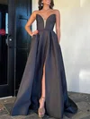 Ball Gown/Princess V-neck Satin Sweep Train Prom Dresses With Split Front #Milly020121688