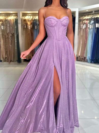 A-line Sweetheart Shimmer Crepe Floor-length Prom Dresses With Split Front #Milly020121696