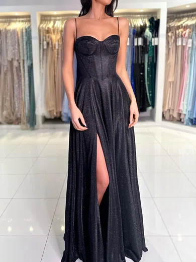 Black A-line Sweetheart Glitter Prom Dresses With Ruched #Milly020121697
