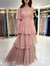Ball Gown/Princess One Shoulder Tulle Floor-length Prom Dresses With Tiered #Milly020121699