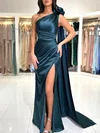 Sheath/Column One Shoulder Satin Floor-length Formal Dresses With Split Front PT020121701