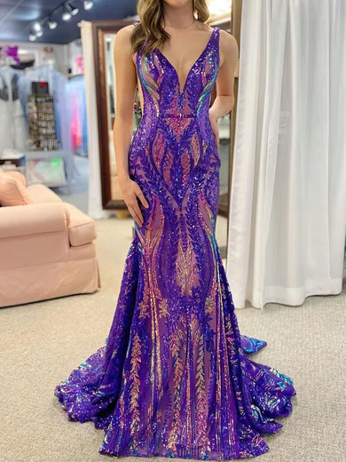 Mermaid V-neck Backless Sparkly Sequin Prom Dresses #Milly020121706