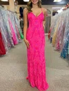 Sheath/Column V-neck Sequined Sweep Train Prom Dresses #Milly020121707