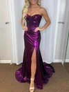 Trumpet/Mermaid Sweetheart Metallic Sweep Train Prom Dresses With Split Front #Milly020121732