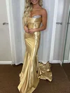 Trumpet/Mermaid Sweetheart Silk-like Satin Sweep Train Prom Dresses With Ruched #Milly020121733