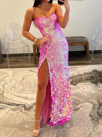 Sheath/Column Strapless Sparkly Sequin Prom Dresses #Milly020121744