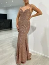 Trumpet/Mermaid V-neck Sequined Sweep Train Prom Dresses #Milly020121756