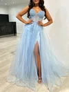 Ball Gown/Princess V-neck Glitter Sweep Train Prom Dresses With Split Front #Milly020121765
