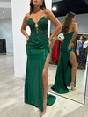 Trumpet/Mermaid V-neck Jersey Sweep Train Prom Dresses With Split Front #Milly020121767
