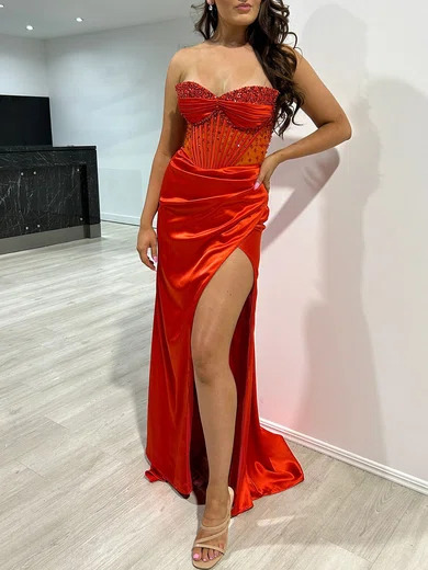 Mermaid V-neck Satin Corset Prom Dresses With Beading #Milly020121784