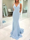 Trumpet/Mermaid V-neck Shimmer Crepe Sweep Train Prom Dresses With Ruched #Milly020121793