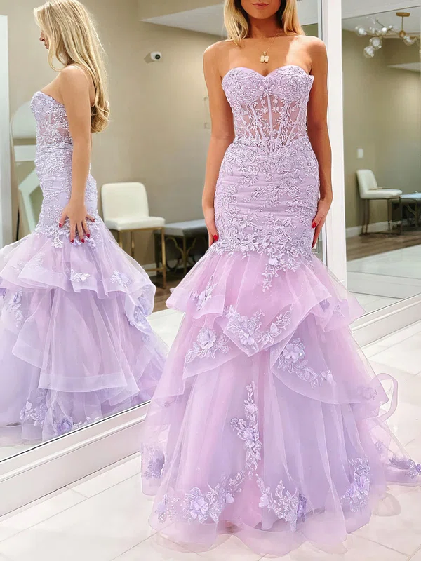 Trumpet/Mermaid Sweetheart Organza Sweep Train Prom Dresses With Appliques Lace #Milly020121796