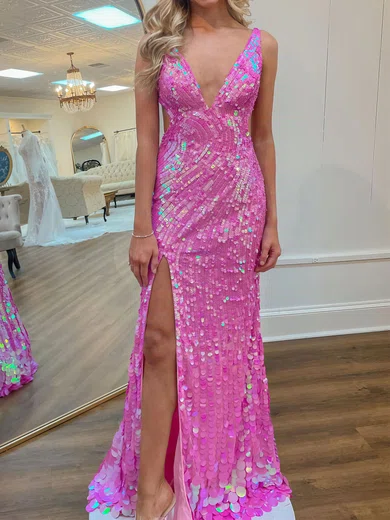 Mermaid V-neck Backless Sparkly Sequin Prom Dresses #Milly020121798