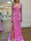 Trumpet/Mermaid V-neck Sequined Sweep Train Prom Dresses With Split Front #Milly020121798