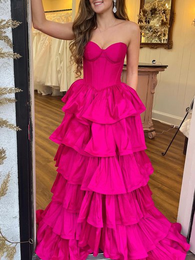 Ball Gown/Princess Sweetheart Satin Sweep Train Prom Dresses With Tiered #Milly020121799