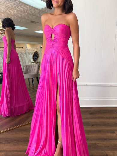 A-line Sweetheart Chiffon Sweep Train Prom Dresses With Split Front #Milly020121801
