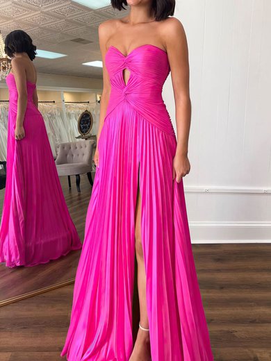 A-line Sweetheart Chiffon Sweep Train Prom Dresses With Split Front #Milly020121801