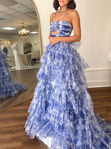 Ball Gown/Princess Halter Tulle Sweep Train Prom Dresses With Tiered #Milly020121803