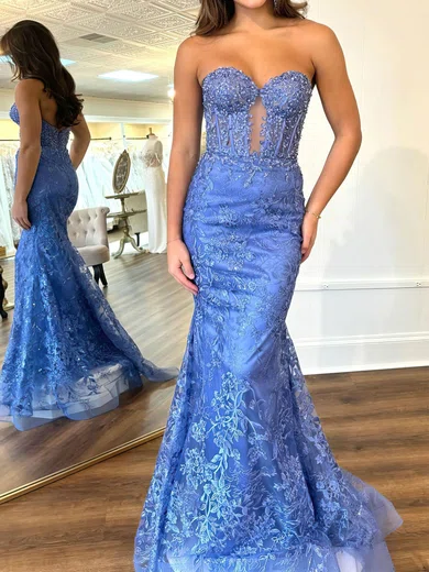 Mermaid Strapless Lace Corset Prom Dresses With Appliques #Milly020121804