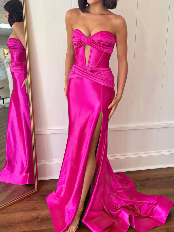 Trumpet/Mermaid Sweetheart Silk-like Satin Sweep Train Prom Dresses With Split Front #Milly020121806