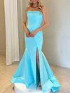 Trumpet/Mermaid Straight Satin Sweep Train Prom Dresses With Split Front #Milly020121813