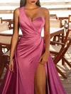 Sheath/Column One Shoulder Silk-like Satin Watteau Train Prom Dresses With Ruched #Milly020121863