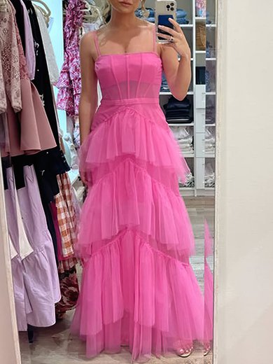 Ball Gown Square Neckline Tulle Floor-length Prom Dresses With Tiered #Milly020121872
