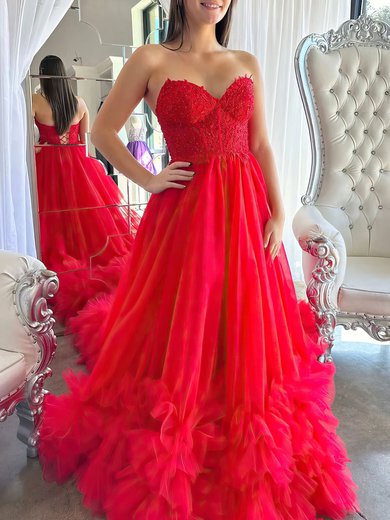 Ball Gown Sweetheart Tulle Court Train Prom Dresses With Pearl Detailing #Milly020121874