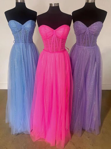 Ball Gown Sweetheart Tulle Glitter Floor-length Prom Dresses With Split Front #Milly020121875
