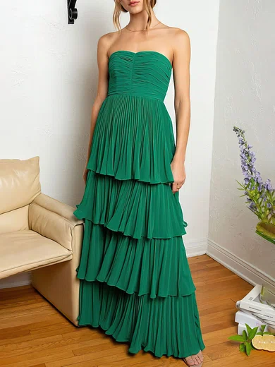 Ball Gown Strapless Chiffon Tiered Prom Dresses With Ruched #Milly020121878