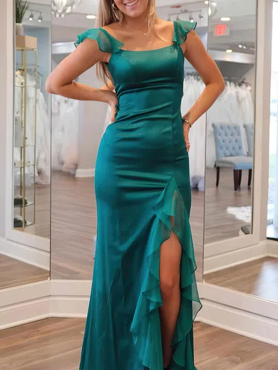 Mermaid Square Neck Satin Ruffle Prom Dresses #Milly020121879