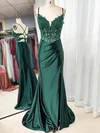 Mermaid V-neck Satin Corset Prom Dresses With Appliques #Milly020121886