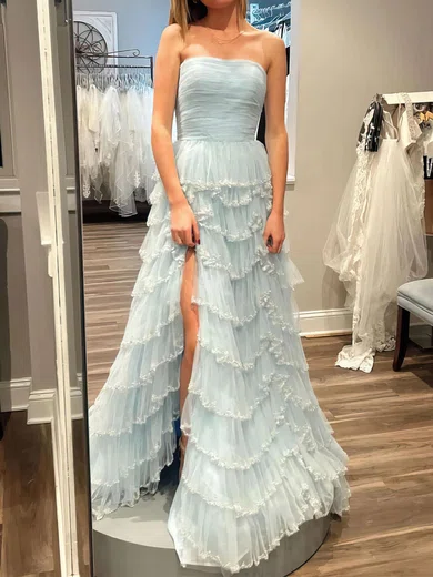 Ball Gown Strapless Tulle Tiered Prom Dresses With Appliques #Milly020121892