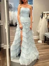 Ball Gown Straight Tulle Sweep Train Prom Dresses With Appliques Lace #Milly020121892