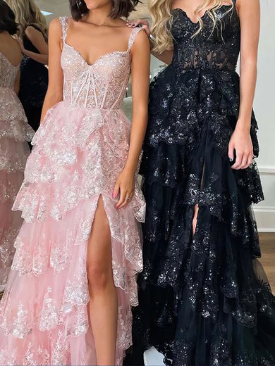 Ball Gown Sweetheart Tulle Tiered Prom Dresses With Appliques #Milly020121897