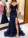 Mermaid V-neck Sparkly Sequin Prom Dresses #Milly020121898