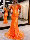 Trumpet/Mermaid Off-the-shoulder Sequined Sweep Train Prom Dresses With Feathers / Fur #Milly020121902