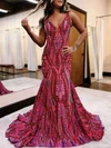 Trumpet/Mermaid V-neck Sequined Sweep Train Prom Dresses #Milly020121906