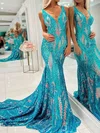 Trumpet/Mermaid V-neck Sequined Sweep Train Prom Dresses #Milly020121908