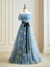Ball Gown/Princess Straight Tulle Floor-length Prom Dresses With Sashes / Ribbons #Milly020121910