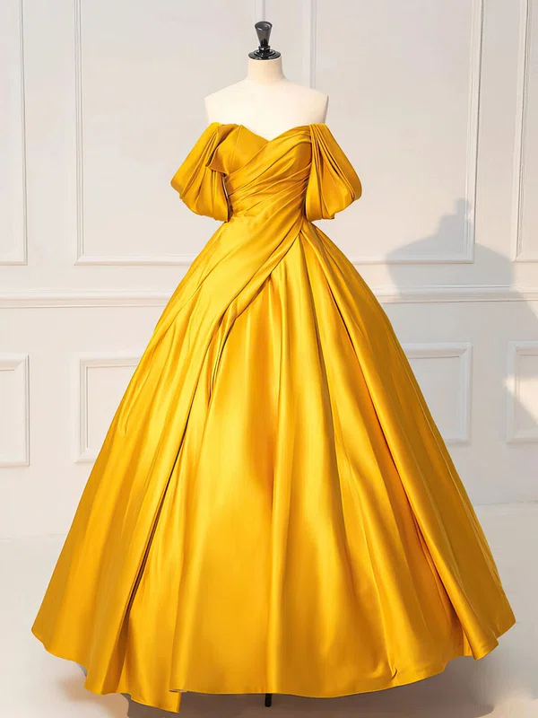 Ball Gown/Princess Off-the-shoulder Satin Floor-length Prom Dresses With Ruched #Milly020121933