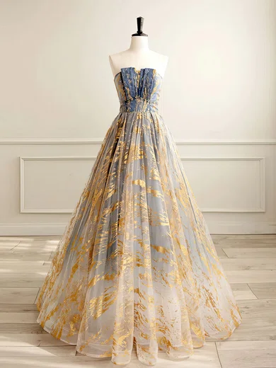 Ball Gown Strapless Tulle Floor-length Floral Prom Dresses #Milly020121938
