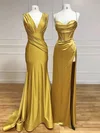 Trumpet/Mermaid V-neck Jersey Sweep Train Prom Dresses With Ruched #Milly020121940