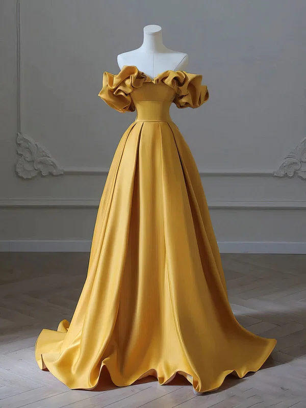 Ball Gown/Princess Off-the-shoulder Satin Floor-length Prom Dresses With Ruffles #Milly020121945