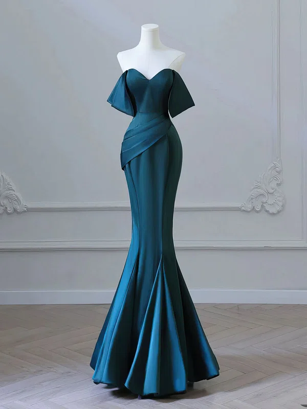 Trumpet/Mermaid Off-the-shoulder Satin Floor-length Prom Dresses With Ruched #Milly020121946