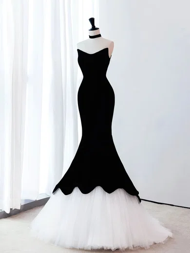 Mermaid V-neck Stretch Crepe Tulle Prom Dresses #Milly020121951